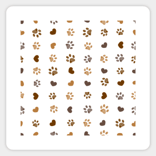 Doodle brown small paw prints with hearts seamless fabric design pattern Sticker